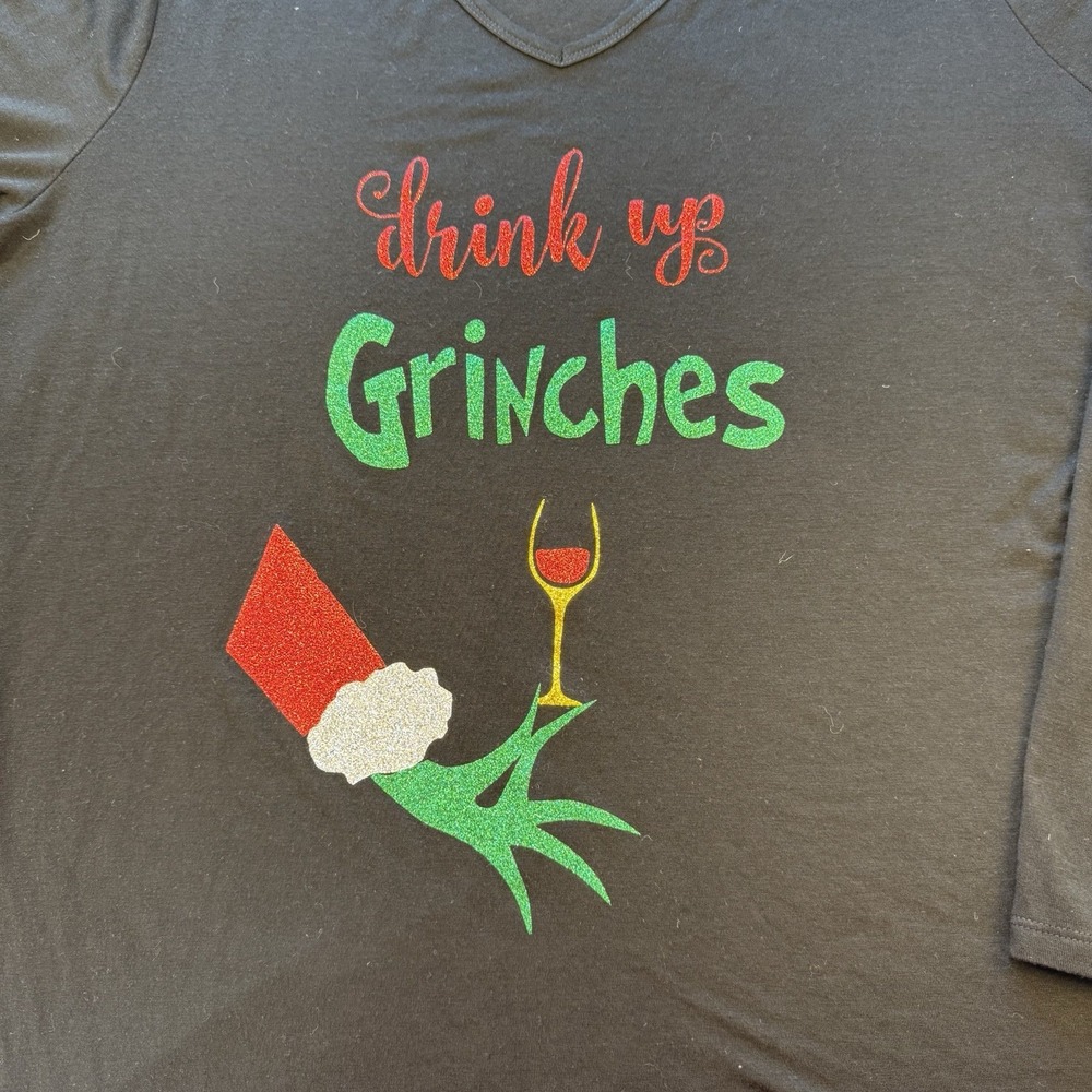The Grinch "Drink Up Grinches"‎ Shirt Wine Glitter Women's 3XL Holiday Christmas
